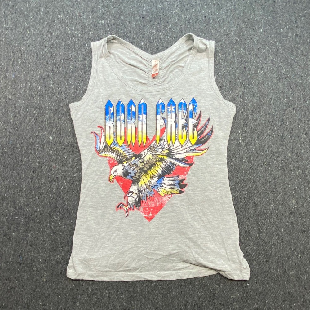 No Boundaries Americana Women L Born Free Eagle Graphic Ruched Back Tank Top